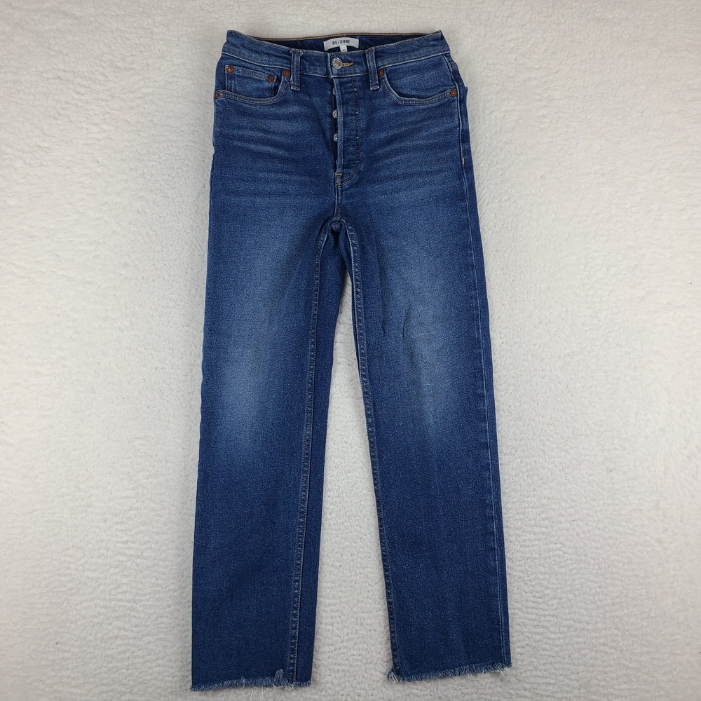 RE / DONE Jeans Womens 27 Blue 70s Stove Pipe Fray Button Fly Medium‎ Wash Denim